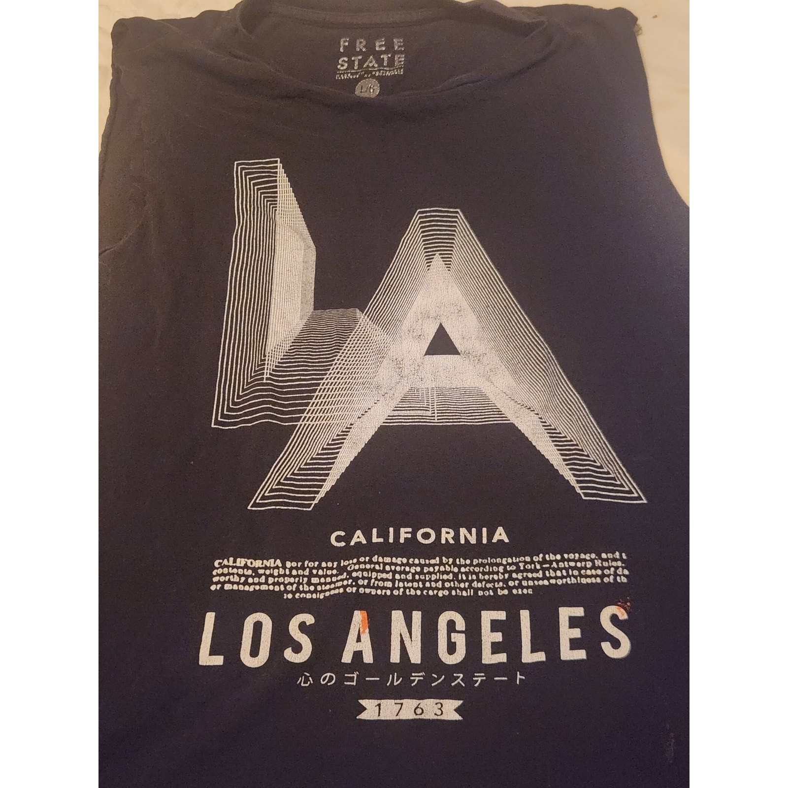 Free State Graphic Streetwear Black Tee California distressed WIP sz Large faded gallery