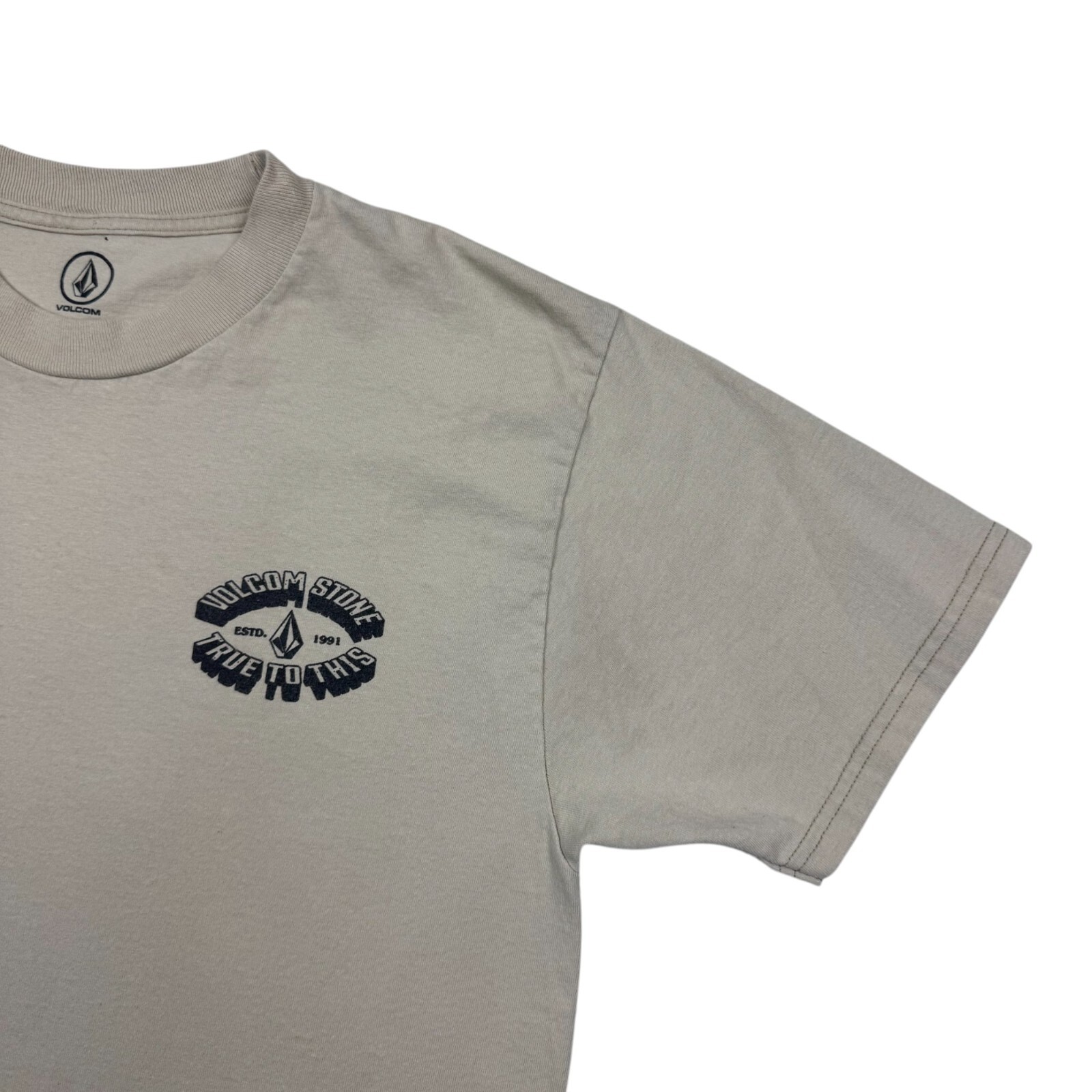 Volcom Stone Men's Graphic T-Shirt "True To This" Y2K Beige Size M Cotton gallery