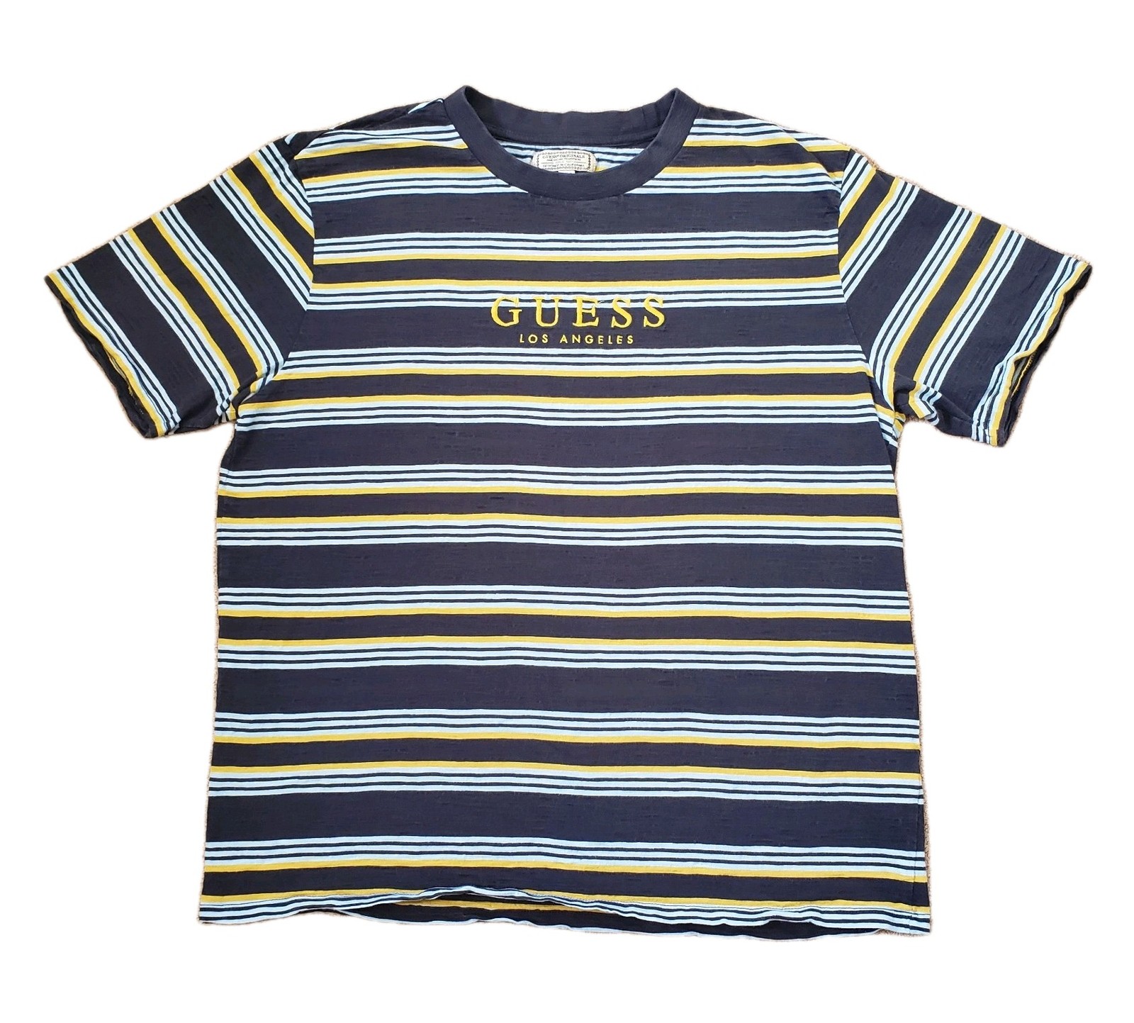 Vintage 90s Guess Embroidered Striped Size Large Mens Multicolored T-Shirt LA gallery