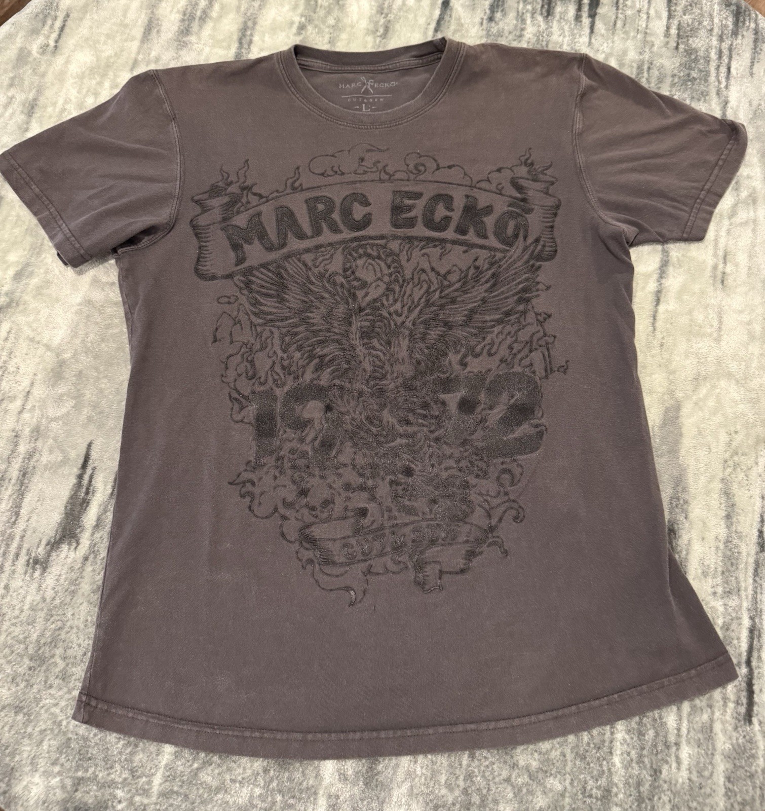Marc Ecko Cut & Sew 3d Embroidered Black Graphic T Shirt Mens Large L Y2k