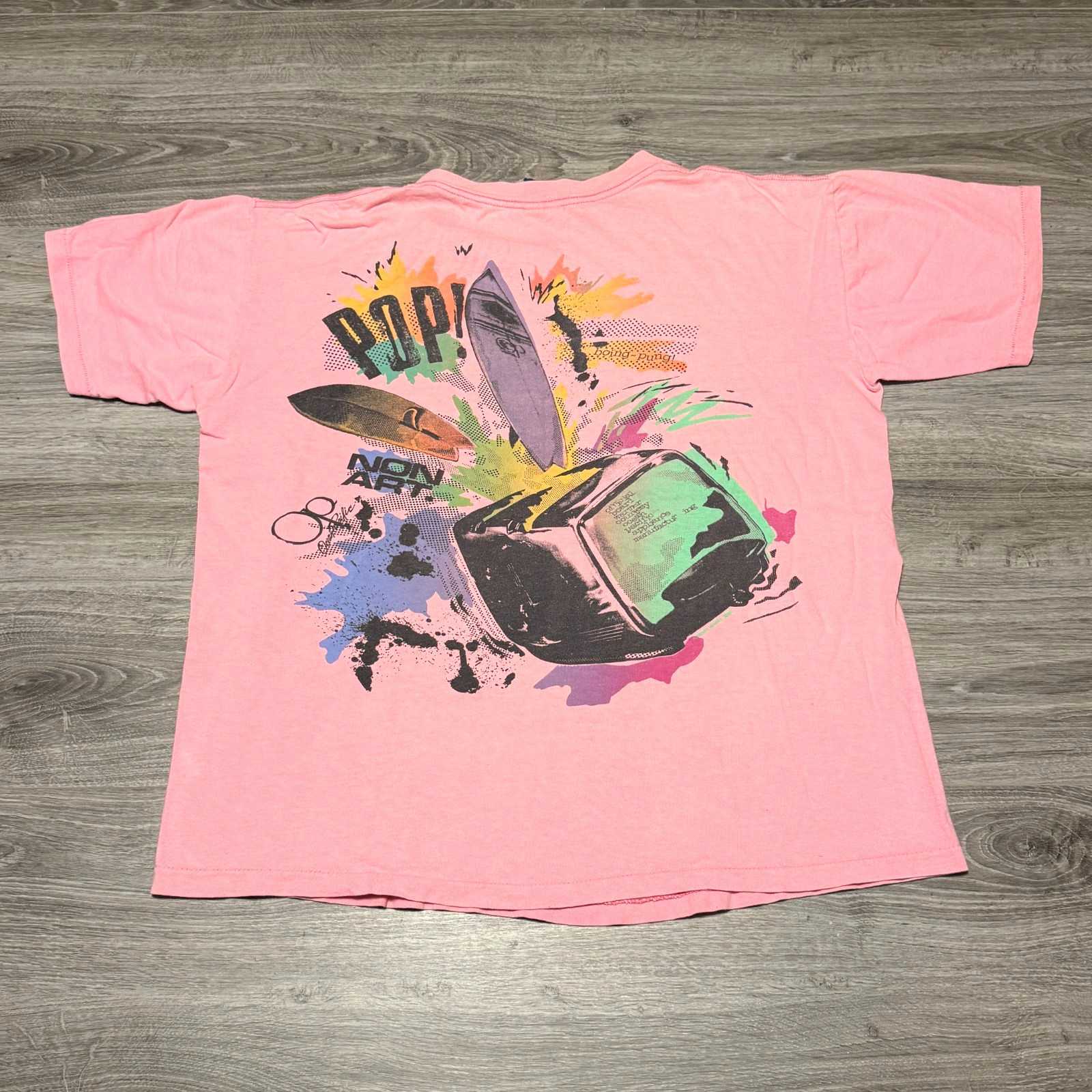 Vintage 80s OP Ocean Pacific Surf Board Toaster Pop! Art Pink T-Shirt Large USA gallery