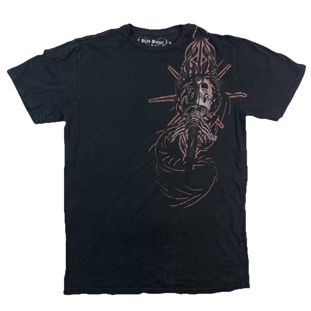 Brad Butter Gothic Skull Sword Graphic Black T-Shirt Men’s Size M