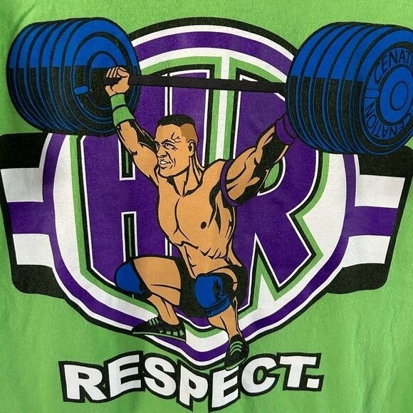 WWE Wrestling Authentic Respect Lime Green Never Give Up Graphic T-Shirt Sz Med gallery