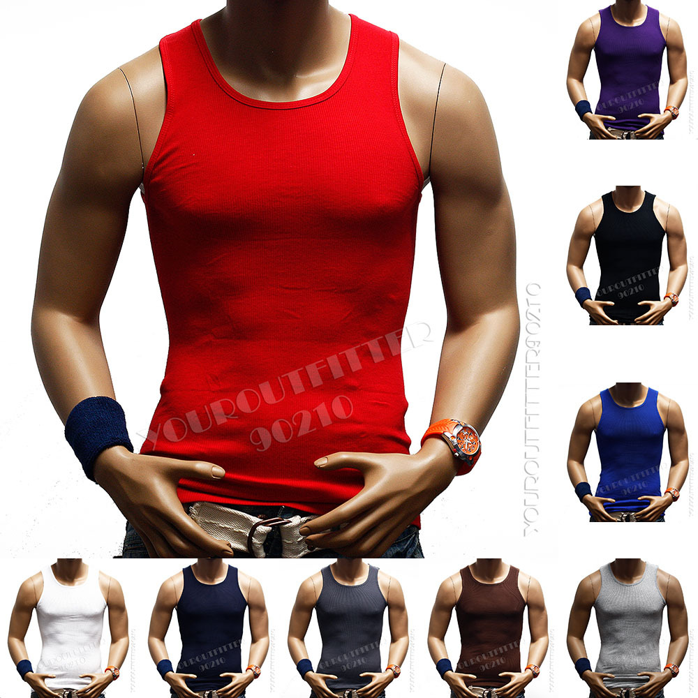 Pack of 3 Mens 100% Cotton A-Shirt Top GYM Muscle Ribbed Wife Beater Tank S-5X gallery