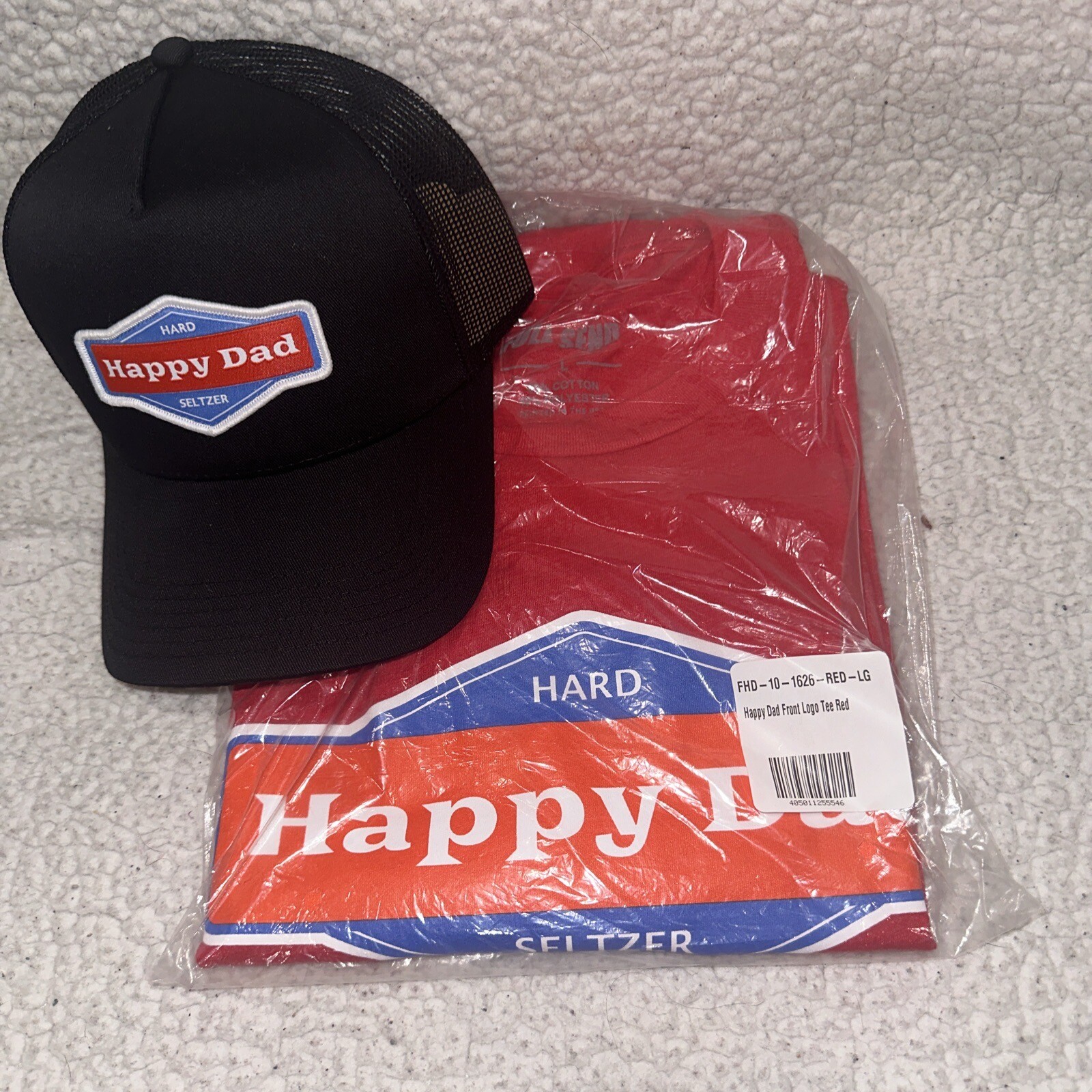 HAPPY DAD SELTZER FRONT LOGO T-SHIRT RED UNISEX ADULTS LARGE & TRUCKER HAT NEW. gallery