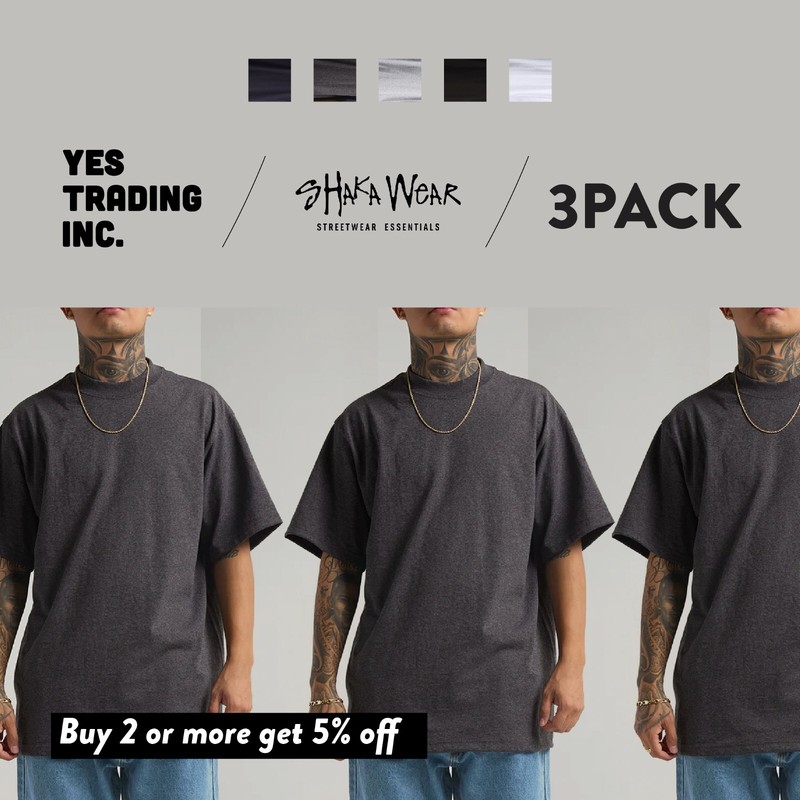 3 PACK SHAKAWEAR MENS MAX HEAVYWEIGHT SHORT SLEEVE T SHIRTS SHAKA WEAR TEE SHIRT