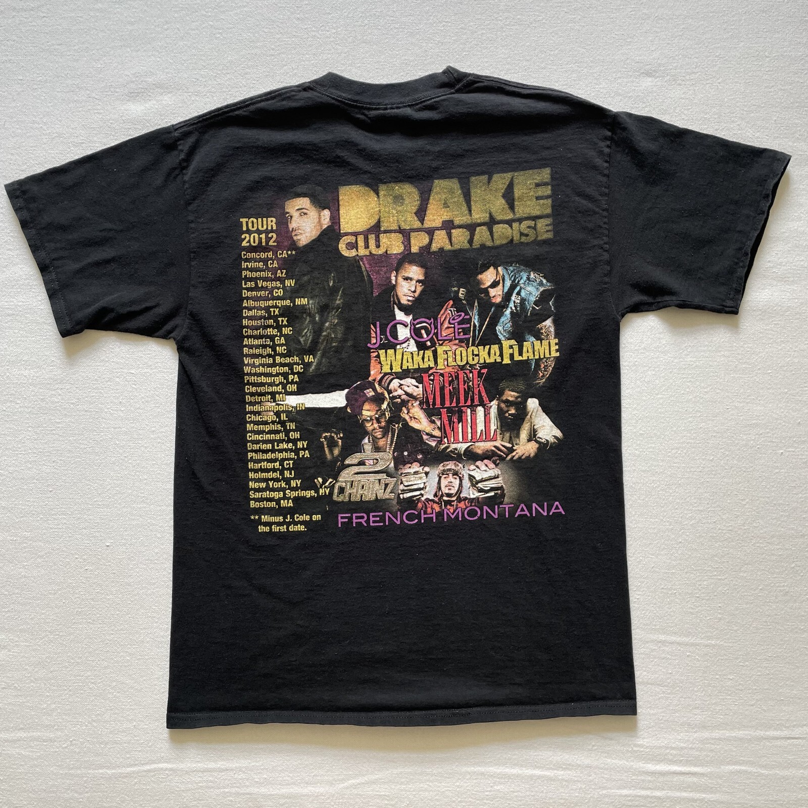 Drake Shirt Mens Medium Club Paradise Tour Concert 2012 Faded J Cole Rap Tee