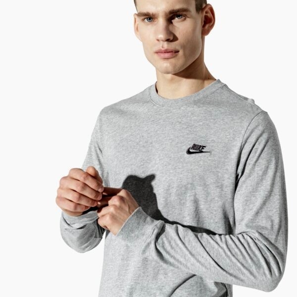 Nike Sportswear Club Men's Cotton Long-Sleeve T-Shirt Gray size L XL 2XL gallery