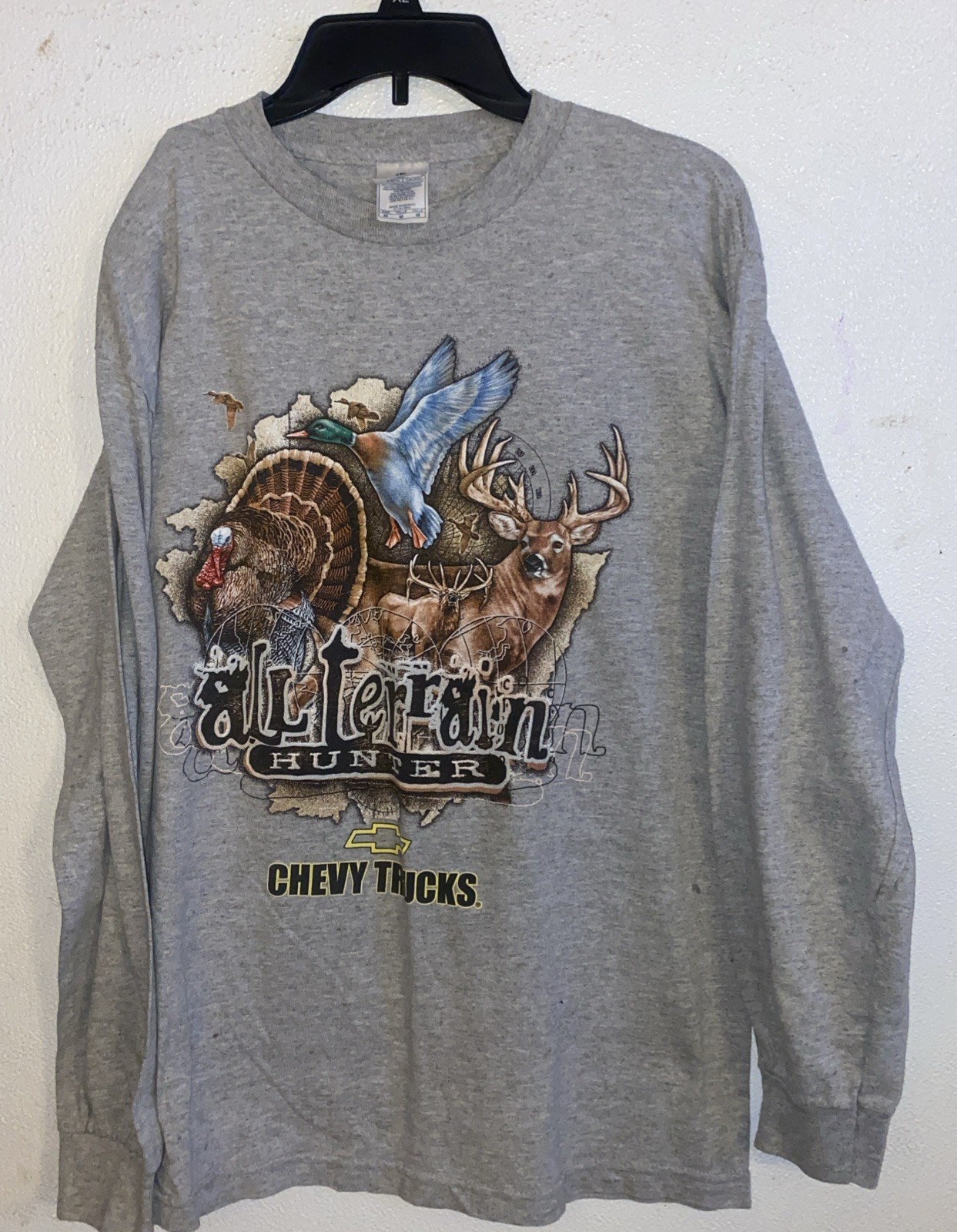 Chevy Trucks Shirt Medium Long Sleeve ALL TERRAIN HUNTER Turkey Deer Buck Gray
