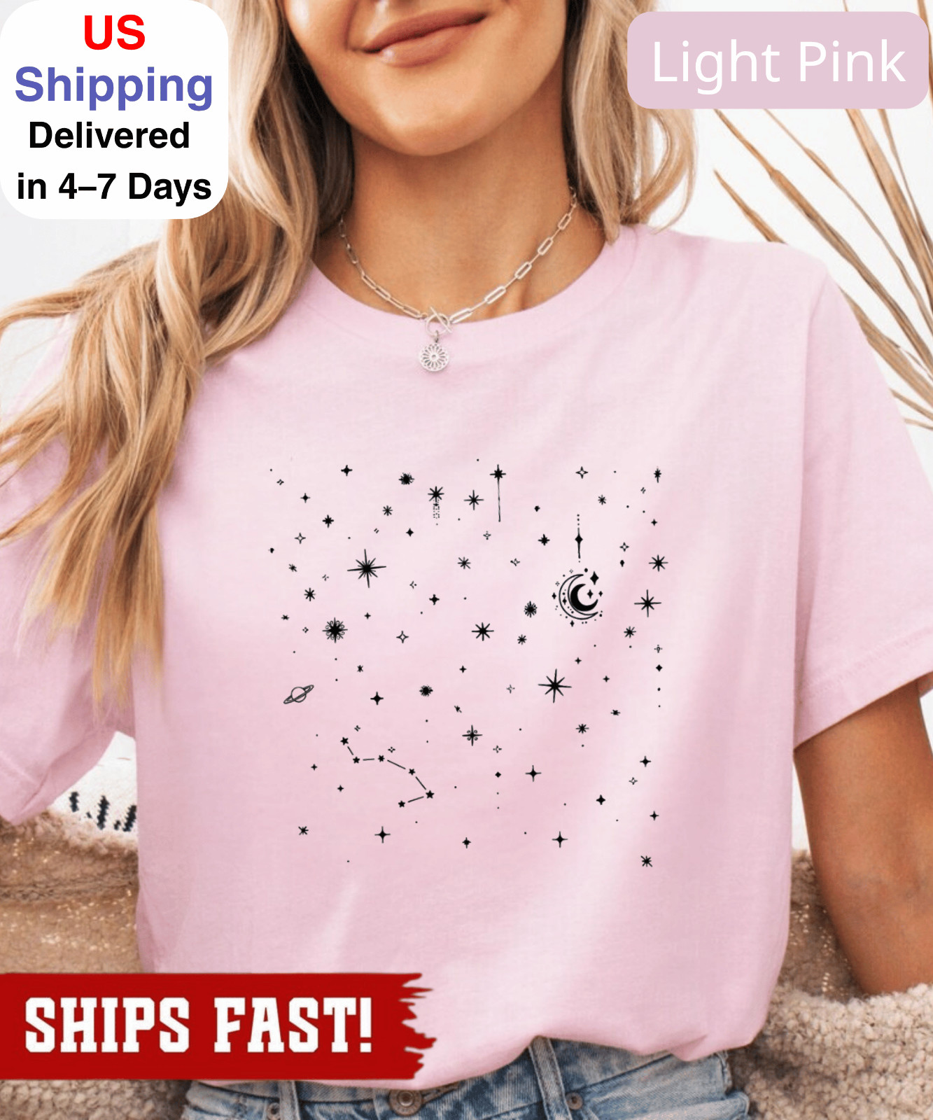 Celestial Stars Shirt, Minimal Moon Constellation Graphic Tee, Adult Youth gallery