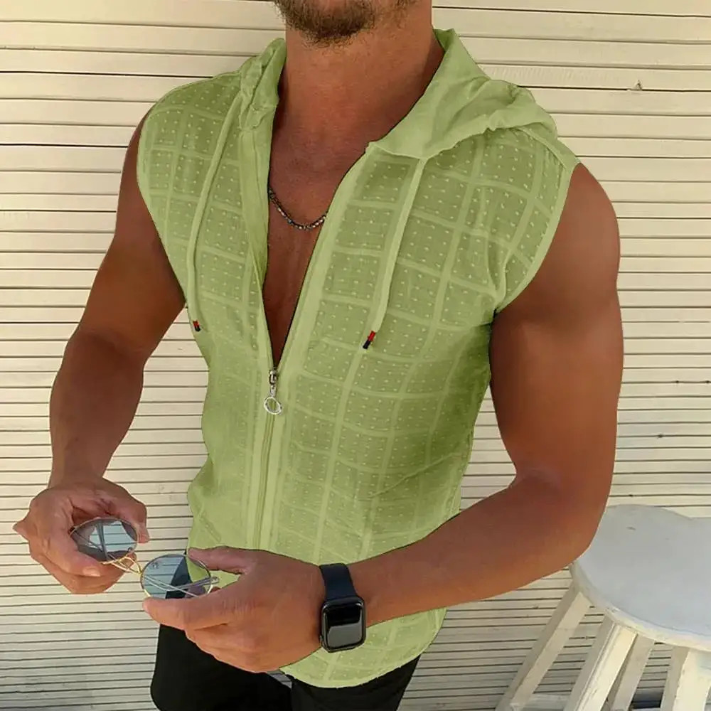 2026 sleeveless hooded zipper cardigan T-shirt for men's summer new fashion gallery