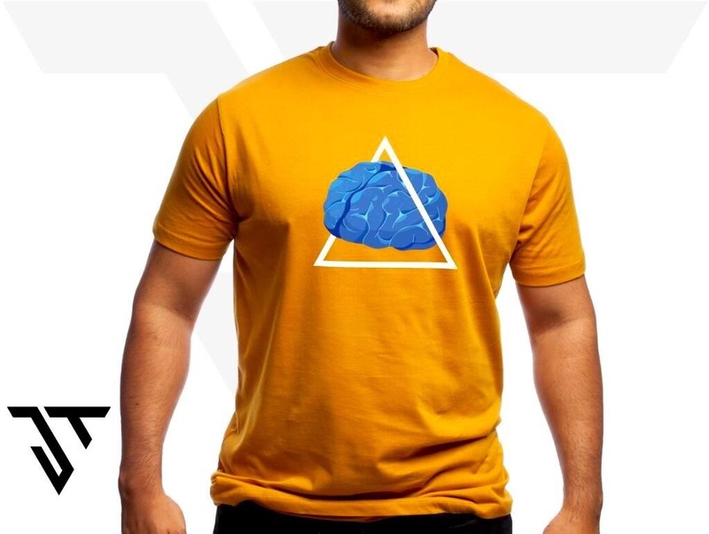 Mustard Mens Large  T-shirt – Graphic  Art / Brain Damage / Ultra Premium cotton