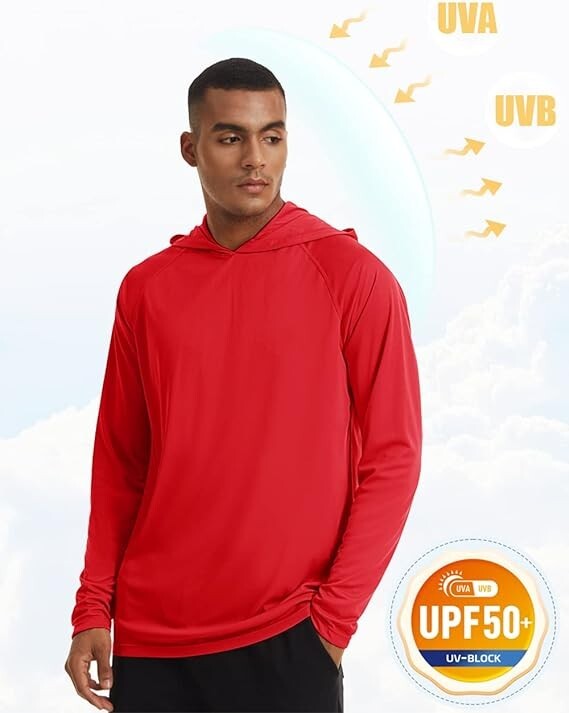 MAGCOMSEN Men's Hooded UPF 50+ Sun Protection T Shirts Long Sleeve Athletic Fish gallery