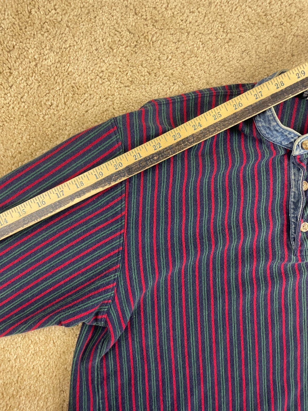 Vintage Lands' End Henley T-Shirt Mens XL Cotton Stripes Ribbed Long Sleeve Blue gallery