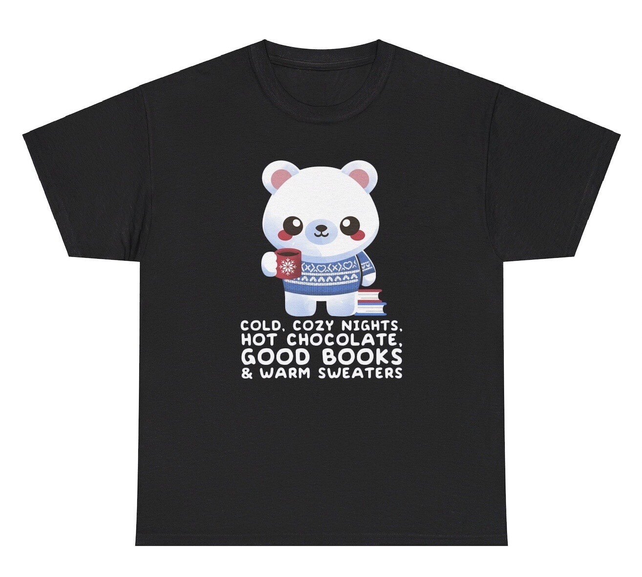Cold Cozy Night Hot Chocolate Good Books T Shirt Funny Reader Book Lover Tee gallery