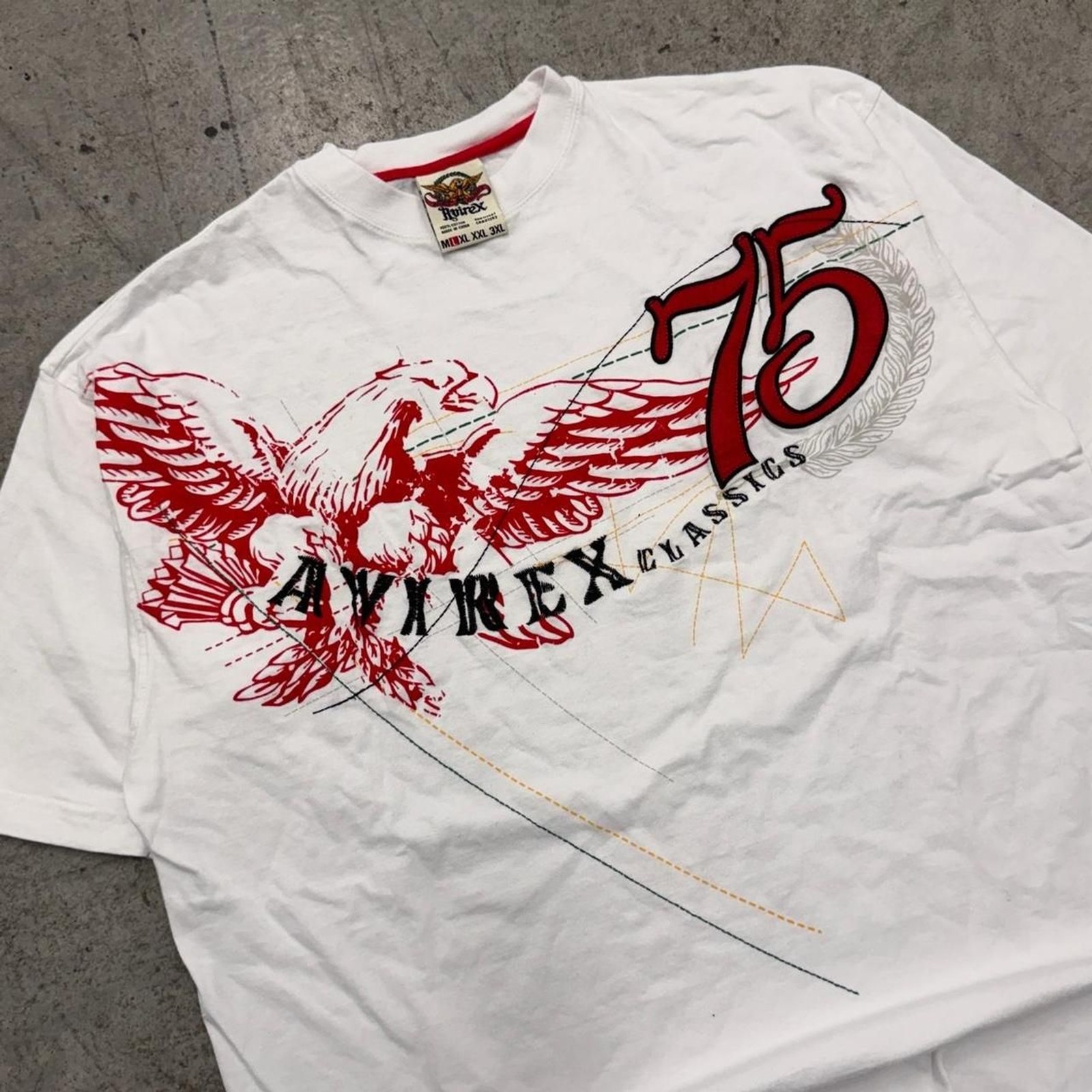 Vintage Y2K Avirex Eagle #75 Embroidered Grunge Tshirt XL White Hip Hop Skater gallery