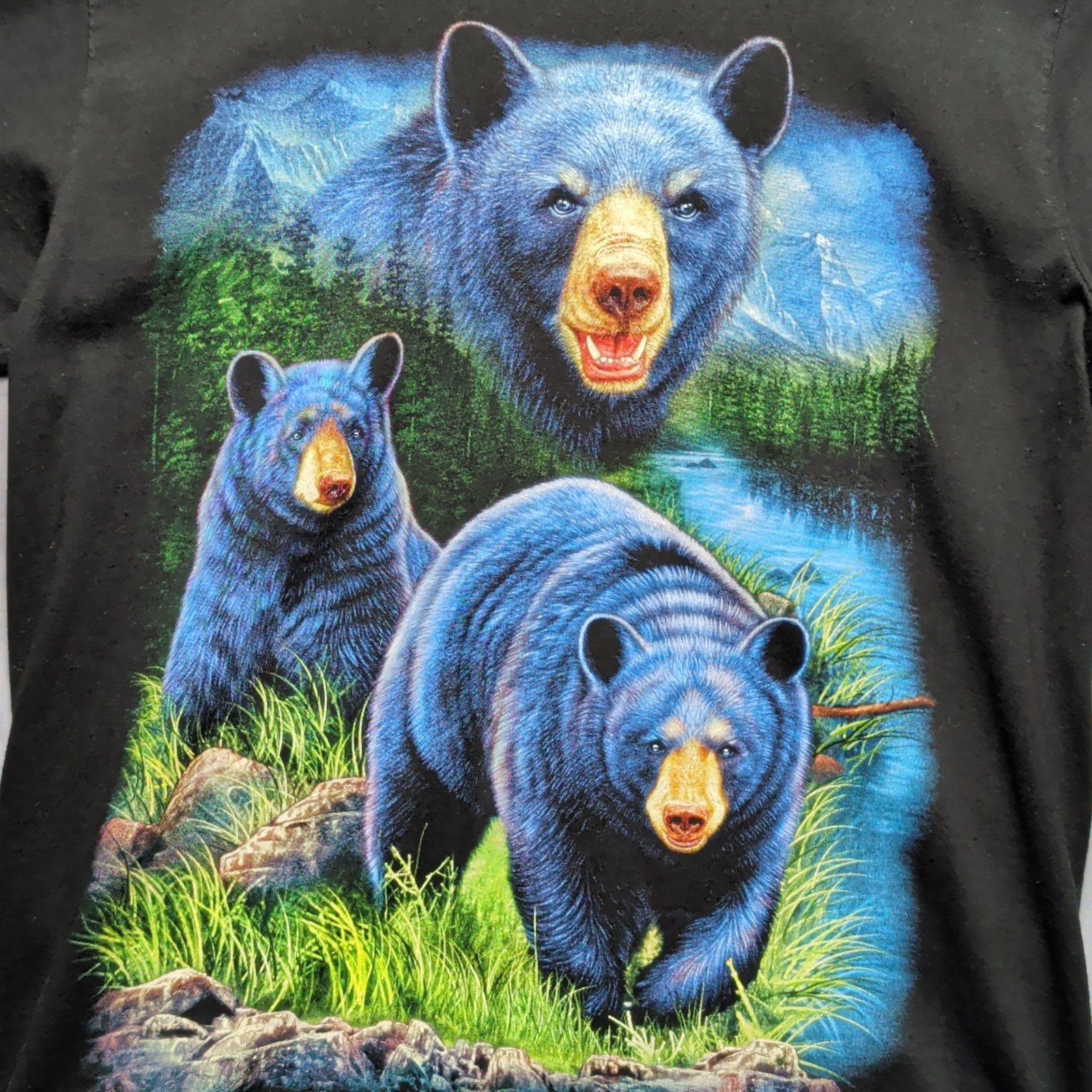 Wild Men’s Bear Graphic T-Shirt Size M Black Blue Wildlife Animal Print Tee gallery