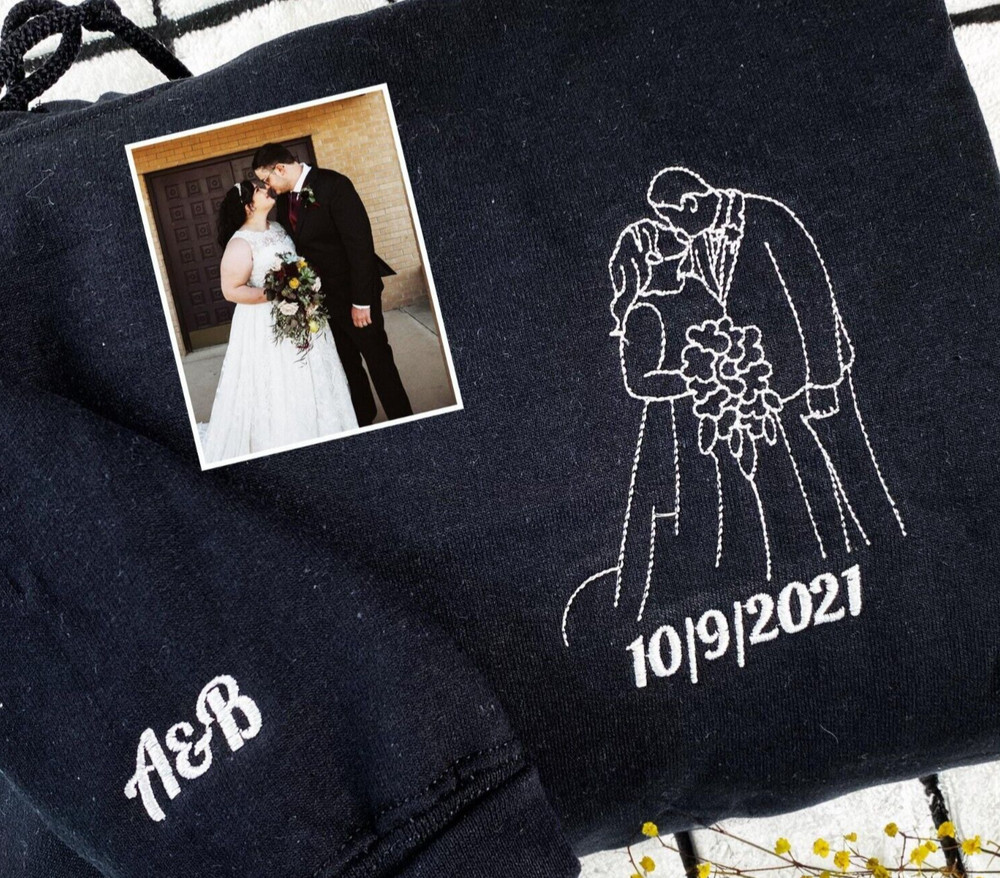 Custom Embroidered Portrait from Photo Sweatshirt Couples Embroidered Sweatshirt