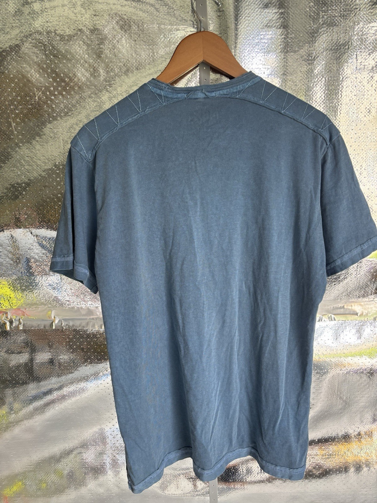 MBX Men's Blue Solid V-Neck Pocket Knit Cotton Short Sleeve T-Shirt Size L gallery