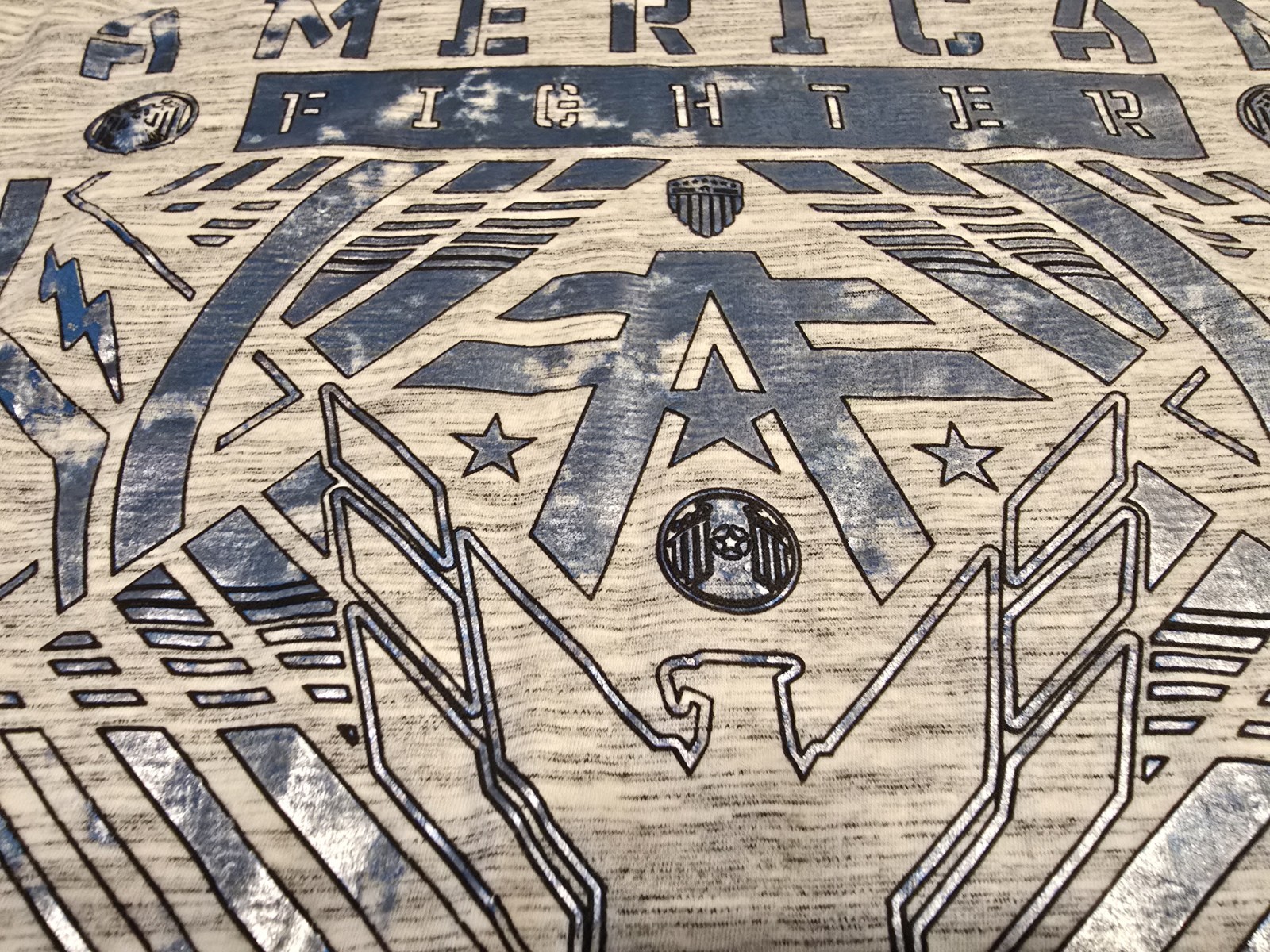 American Fighter Premium Athletic Mens Sz XL T-Shirt MMA Gray Blue Shiny Graphic gallery