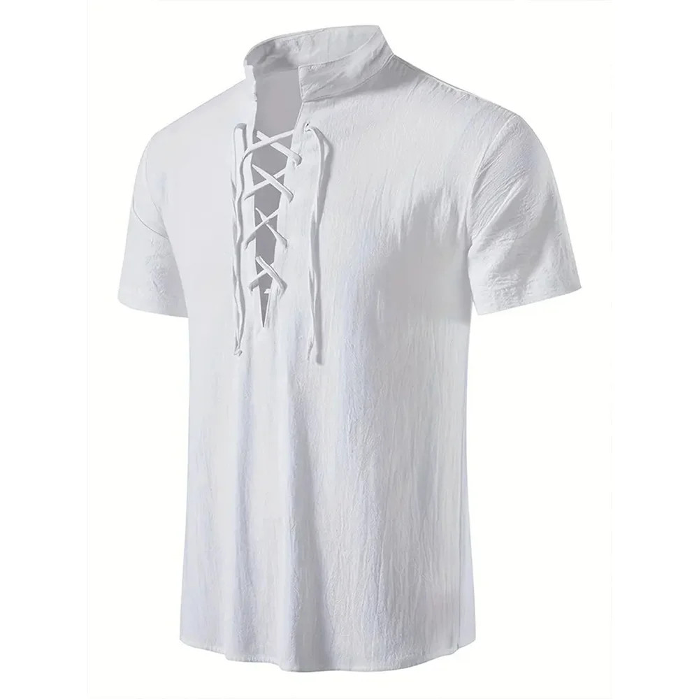 Men's Retro Cotton Linen Shirt Stylish Pirate V-neck S-XXL Trendy Comfy Gift Tee gallery