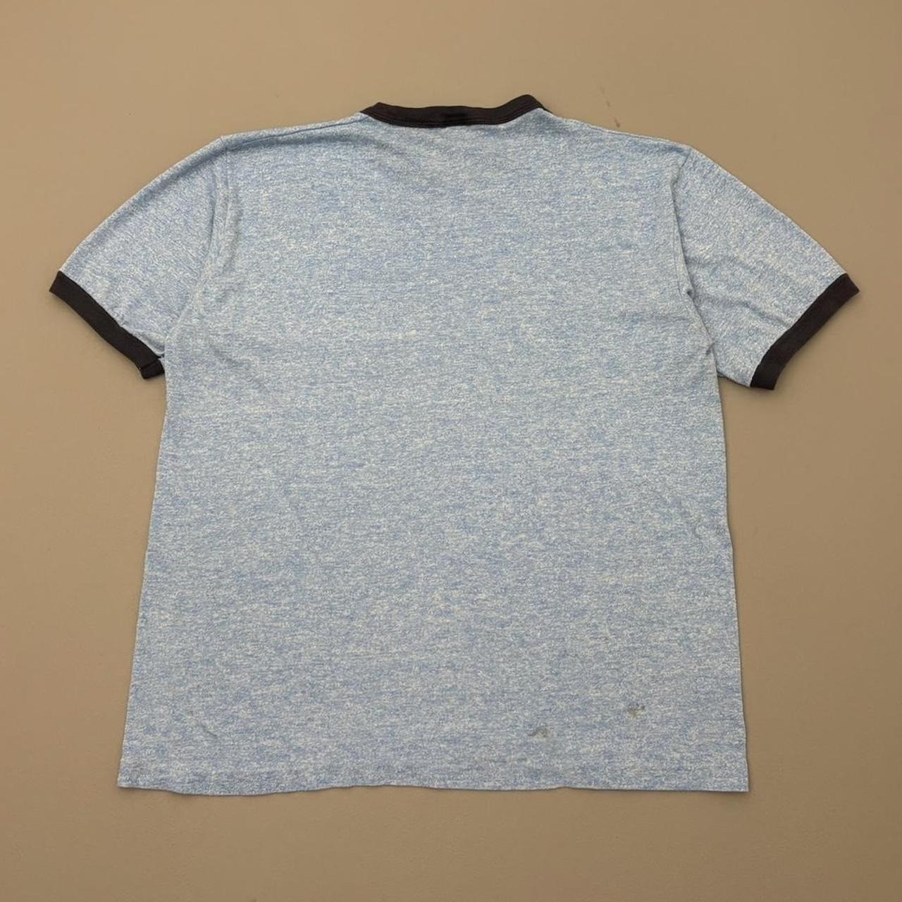 Vintage 70s Southwestern Immigration Ringer Shirt Blue Polycotton True Large gallery