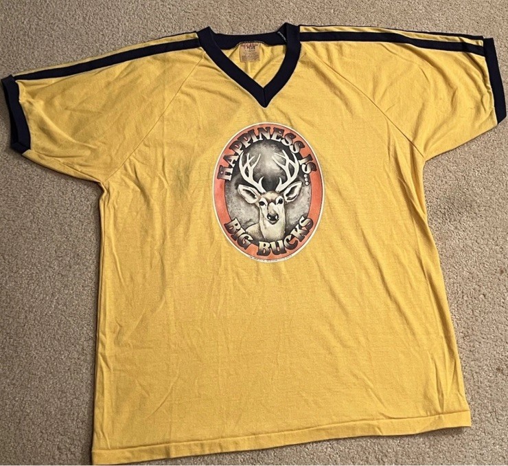 Vintage 80s Gander Mountain Happiness is Big Bucks Whitetail Deer T Shirt XL gallery