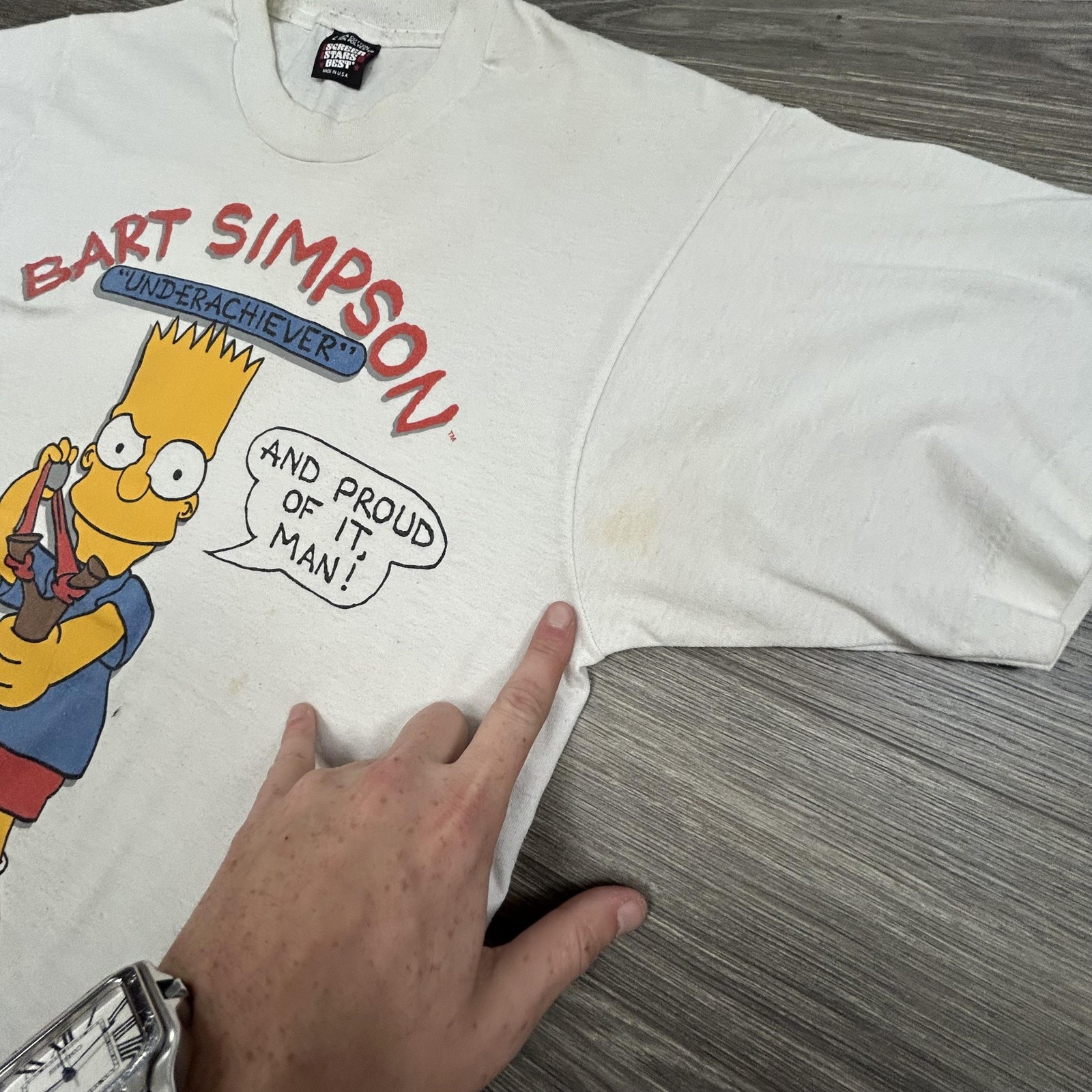 Vintage Bart Simpson Shirt Mens Large White Underachiever Graphic Tee 90s USA gallery