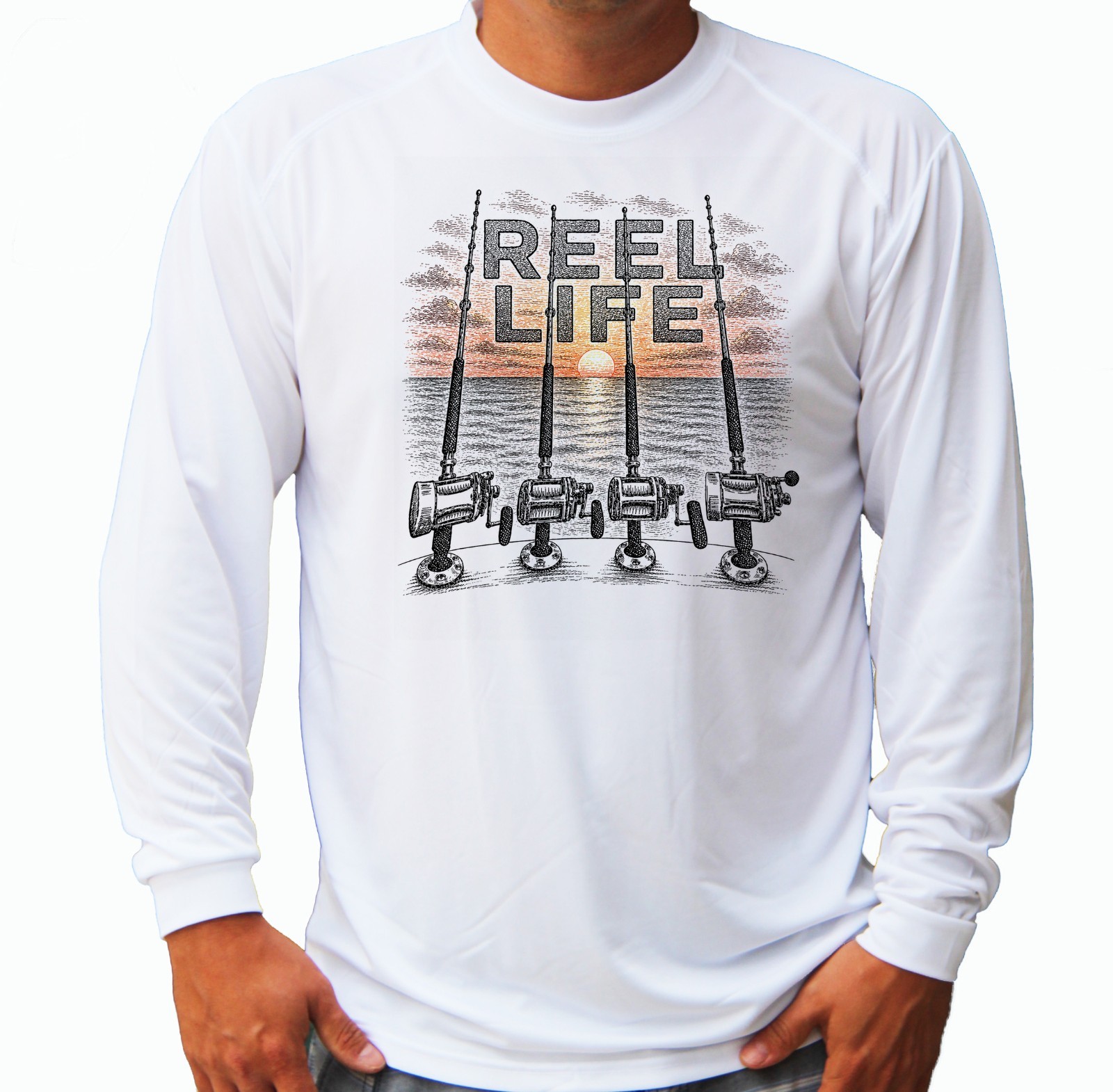 Reel Fisherman Life Boat Fishing Long Sleeve UPF 50 T-Shirt UV sun Protection