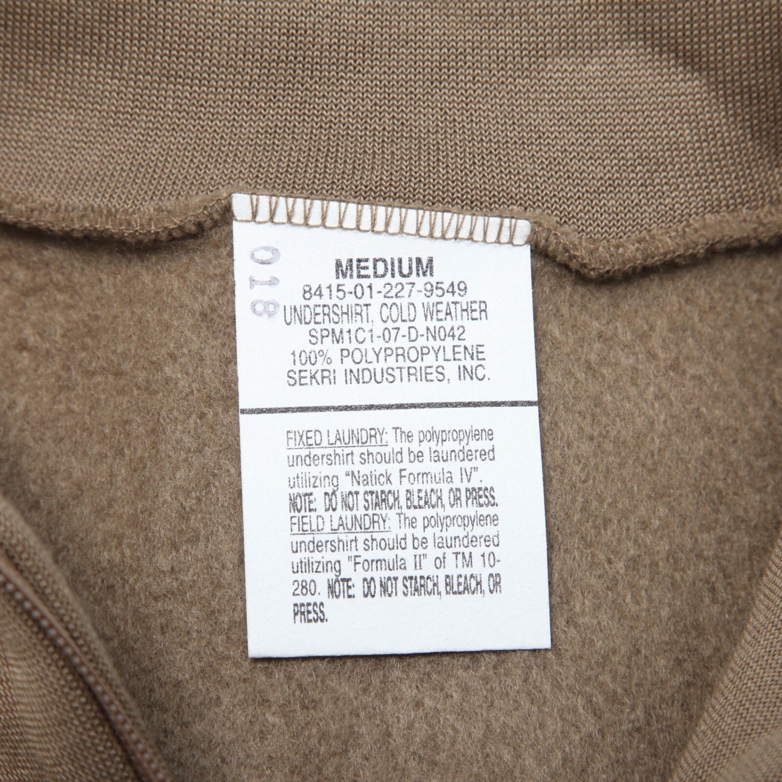Sekri Industries Cold Weather Undershirt Men Medium Brown 1/4 Zip Fleece Lined gallery