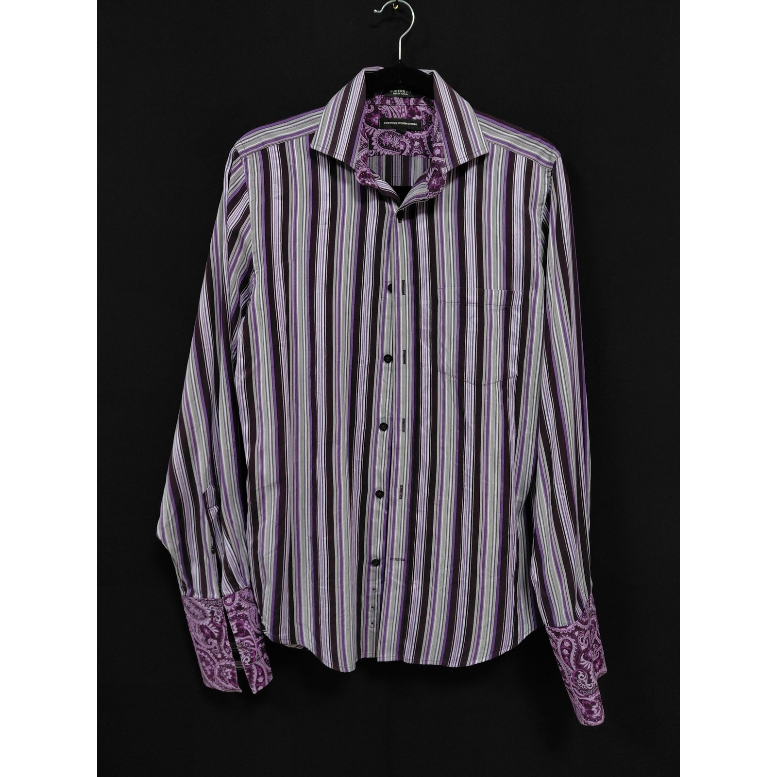 Express Design Studio Modern Fit Striped Shirt Purple Size S gallery