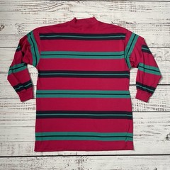 Vintage Class 955 Pink Green Striped Long Sleeve Blank Shirt Adult M Mock Neck