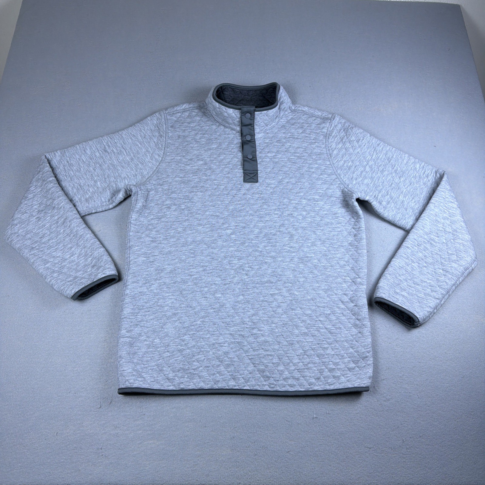 Marine Layer Crobet Pullover Mens Medium Charcoal Gray Snap Quilted Reversible