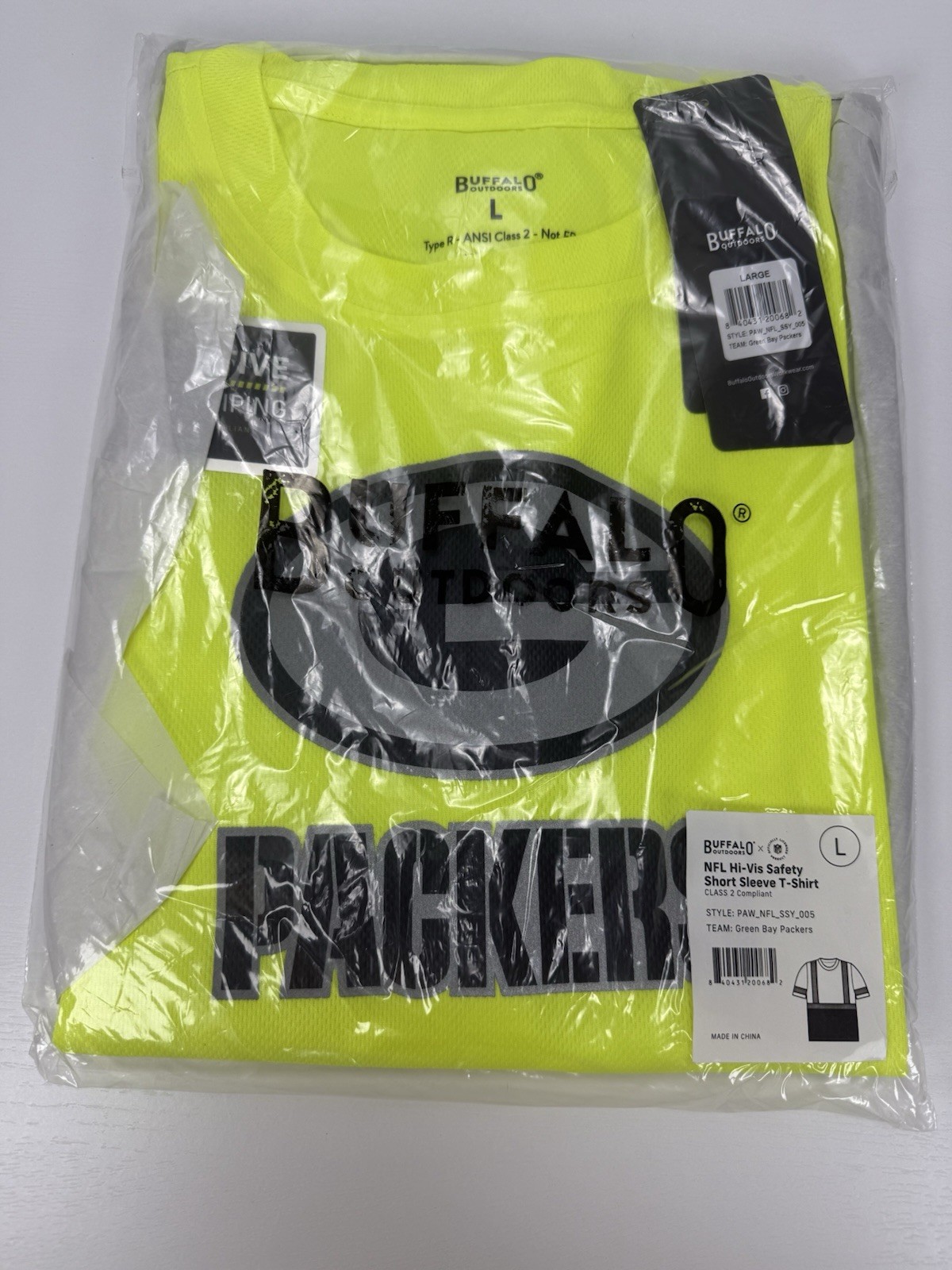 Green Bay Packers Hi Vis Safety Shirt ANSI Class 2 Buffalo Outdoors Large NWT gallery