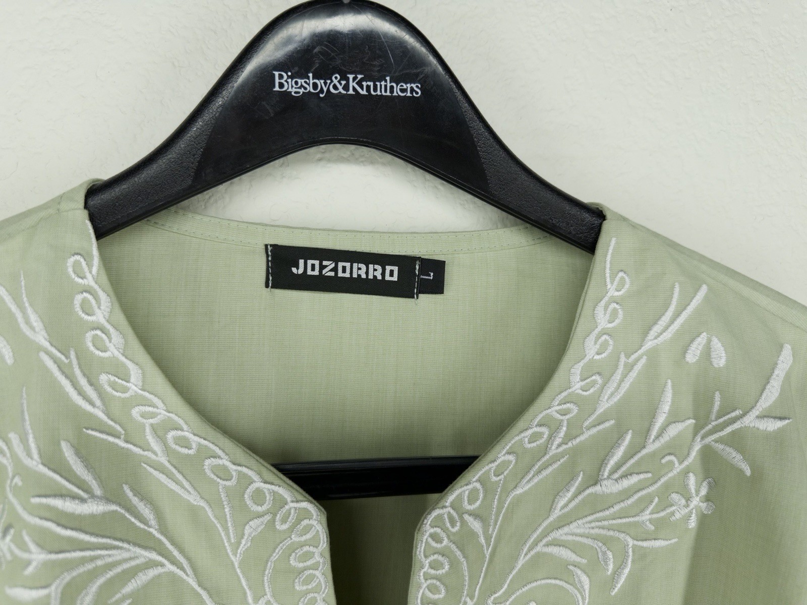 JoZorro Mens Linen V Neck Henley Caftan Tunic Embroidered Shirt L Green Large gallery