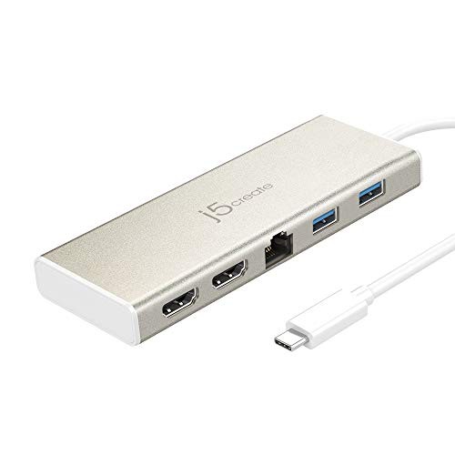 j5create JCD381 USB-C Mini Dock- Type C Hub with 2X 4K HDMI, 2X USB 3.0,