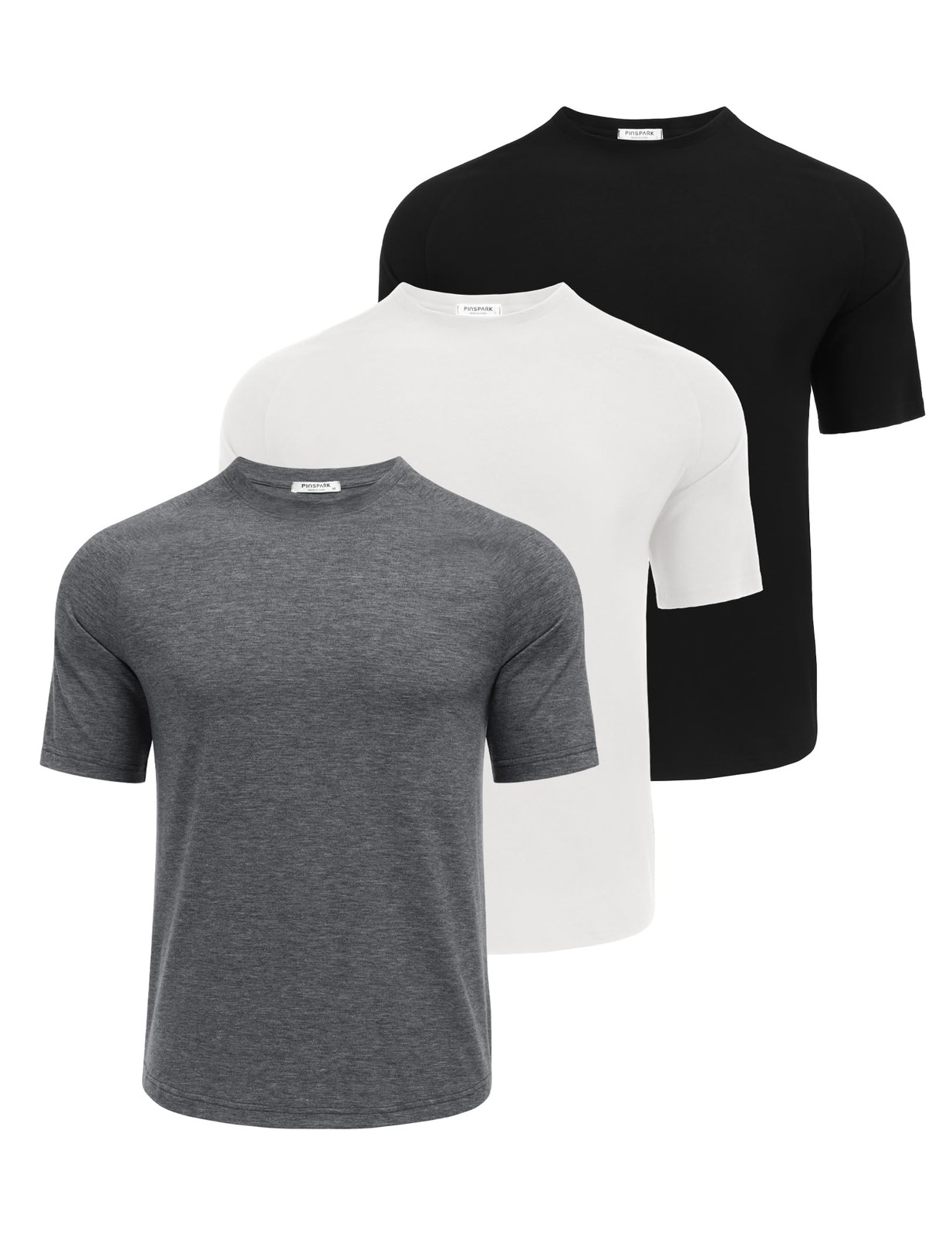 PINSPARK Men’s 3 Pack Workout Shirts – Quick Dry Gym Athletic Shirts Moisture…