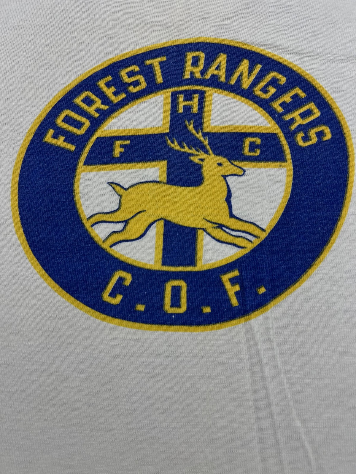 Vintage 50s Forest Rangers COF T-Shirt Size S Champion Running Man gallery