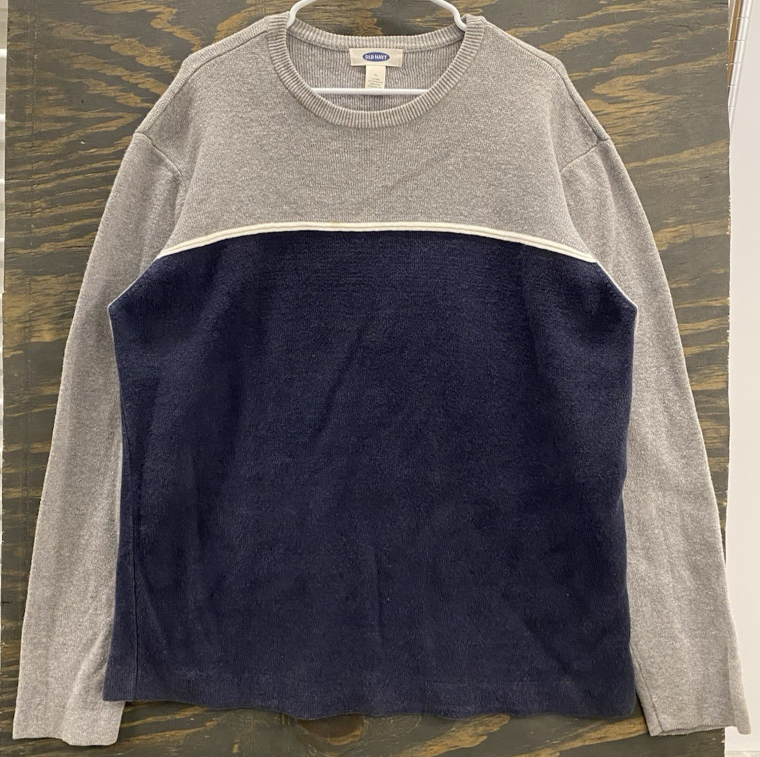 Vintage Y2K Old Navy Men’s XL Colorblock Crewneck Sweater Gray Navy Heavyweight