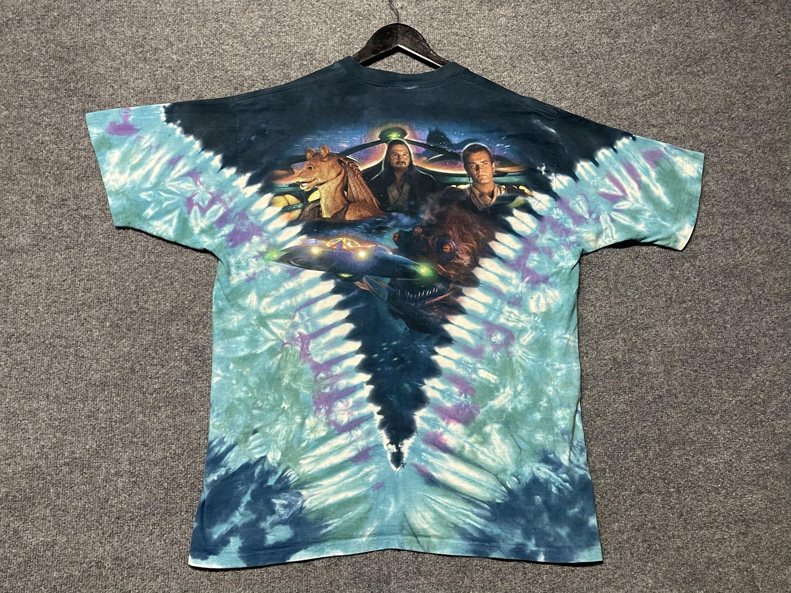Vintage Star Wars Liquid Blue Shirt Mens XL Blue Tie Dye Jar Jar Graphic Tee gallery