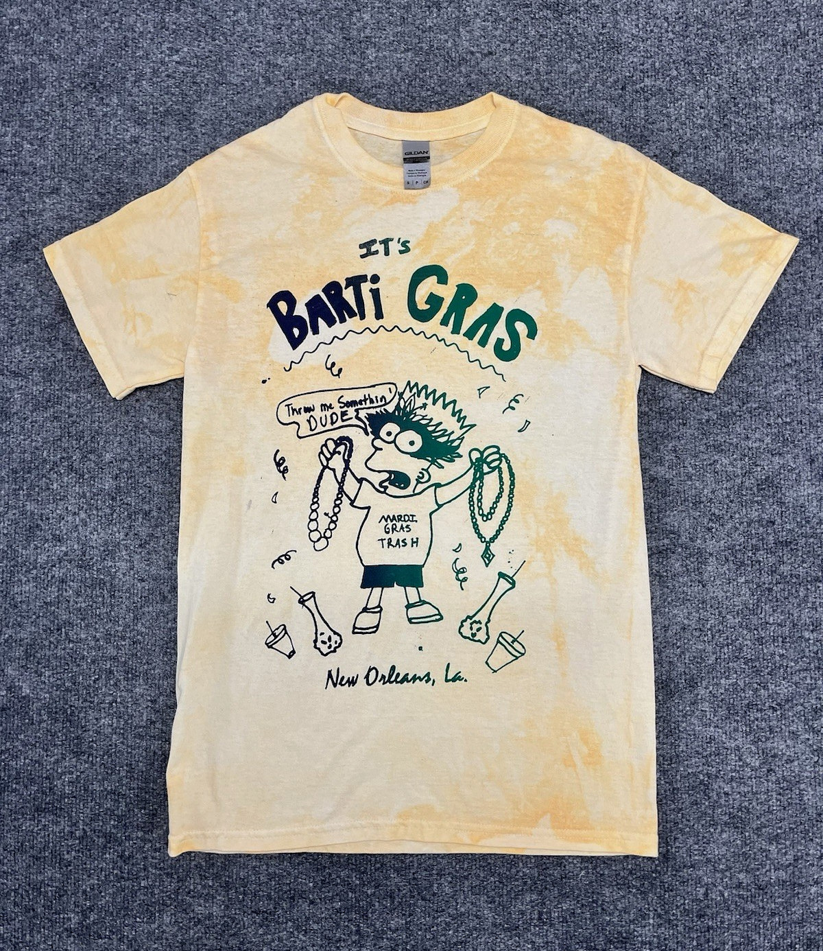 Bart Simpson Barti Gras T-Shirt Small Hand Dyed Screen Printed NOLA Artist Mardi