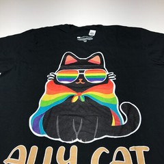 NWOT Ally Cat Graphic Rainbow Pride Short Sleeve Black Crew T-Shirt Mens Size XL