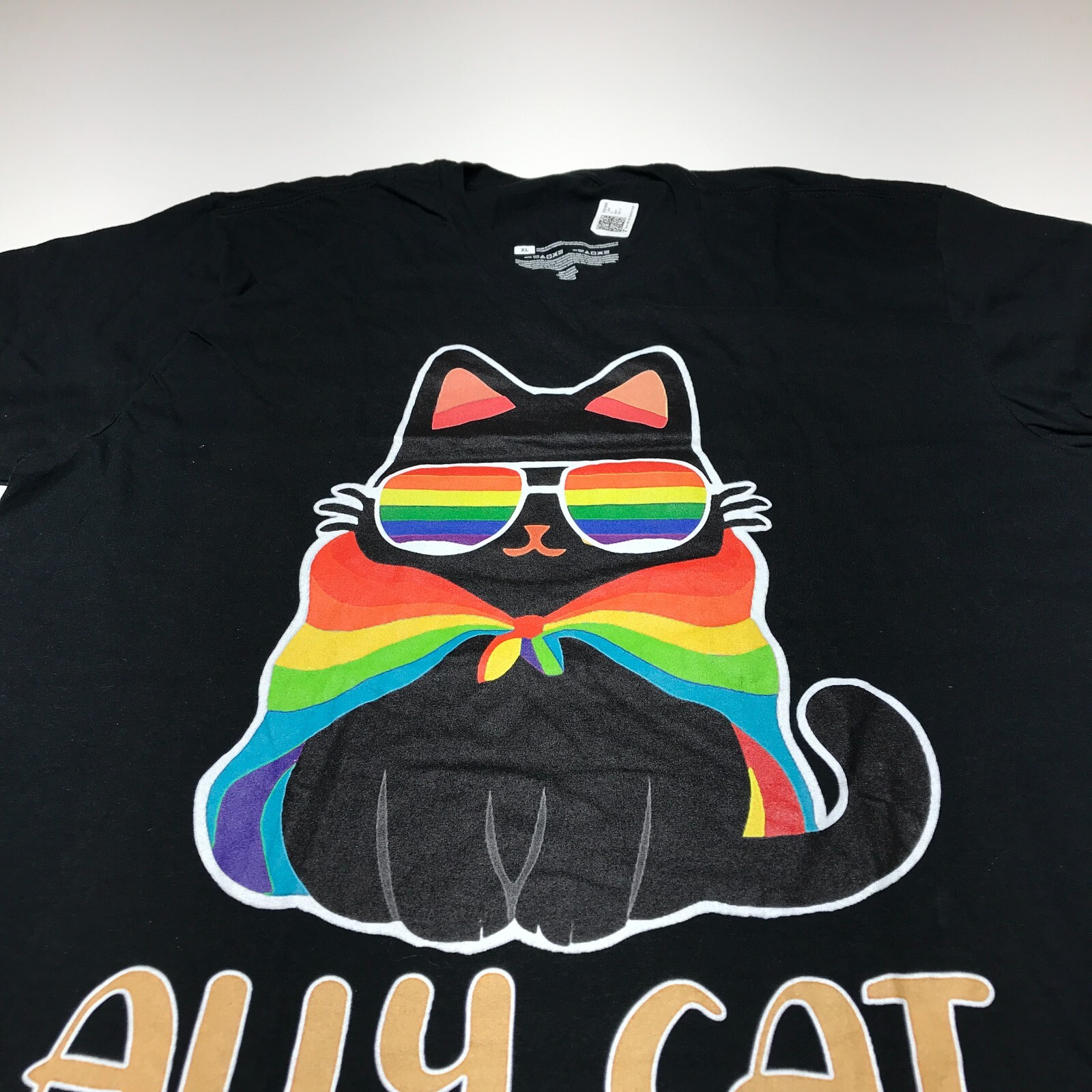 NWOT Ally Cat Graphic Rainbow Pride Short Sleeve Black Crew T-Shirt Mens Size XL gallery