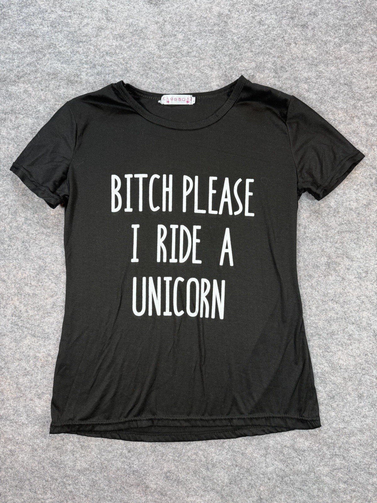 Elegant in Korean Shirt Women Small Bitch I Ride a Unicorn Black Semi-Fitted gallery