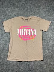 Nirvana Band T Shirt Mens Medium Beige Cotton Happy Face Graphic Everyday Wear