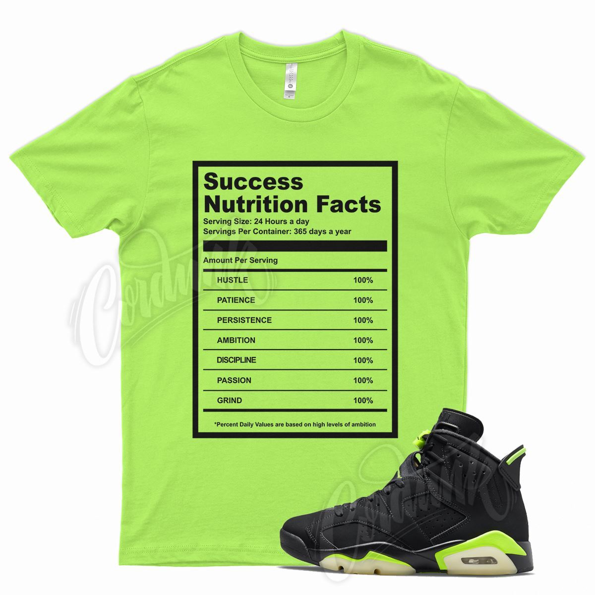 YR SUCCESS Shirt for J1 6 Electric Green Glow Dunkman Lime 350 18 Neon 4 3