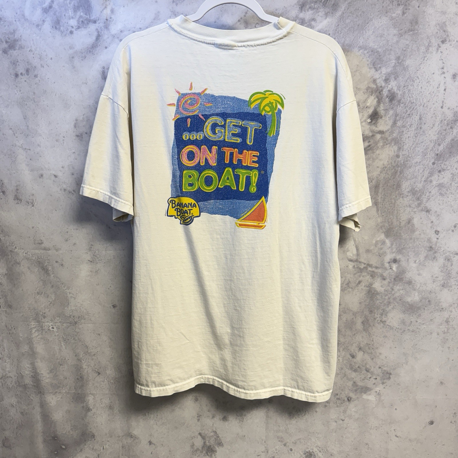 Vintage Banana Boat Sun Screen T Shirt Mens XL 23x27 White Summer Beach gallery