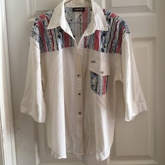 Vintage 1970s Cabrais Red White & Blue Americana Shirt Made in USA Hecho En EUA