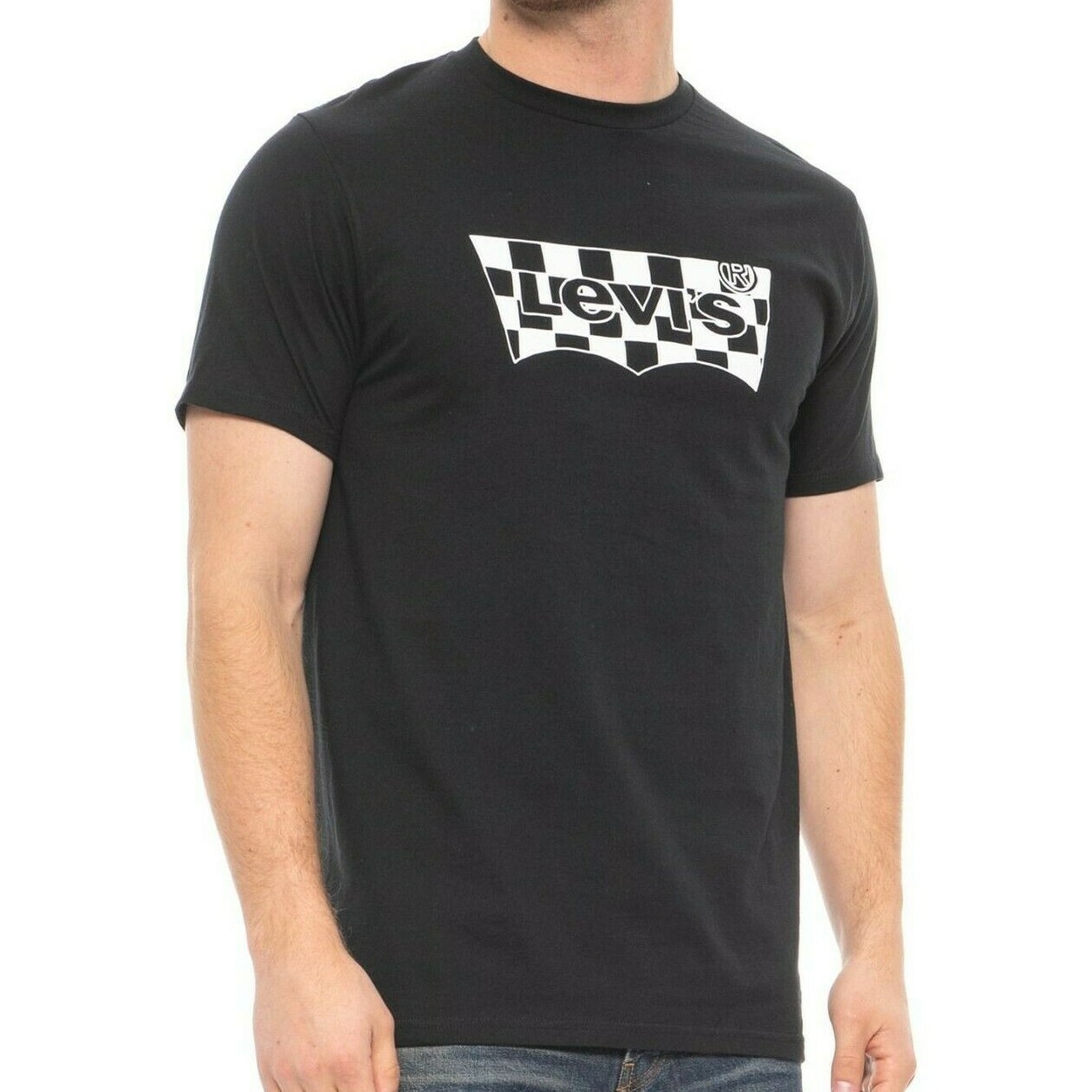 NWT LEVI'S MSRP $28.99 DUBAI CHECK WING LOGO MEN'S BLACK SHORT SLEEVE T-SHIRT S gallery