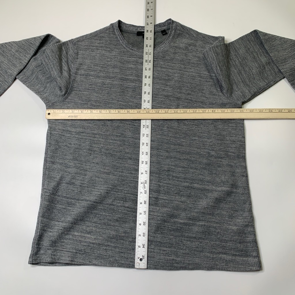 Vince Shirt Mens L Large Gray Thermal Knit Cotton Blend Crew Neck Long Sleeve gallery